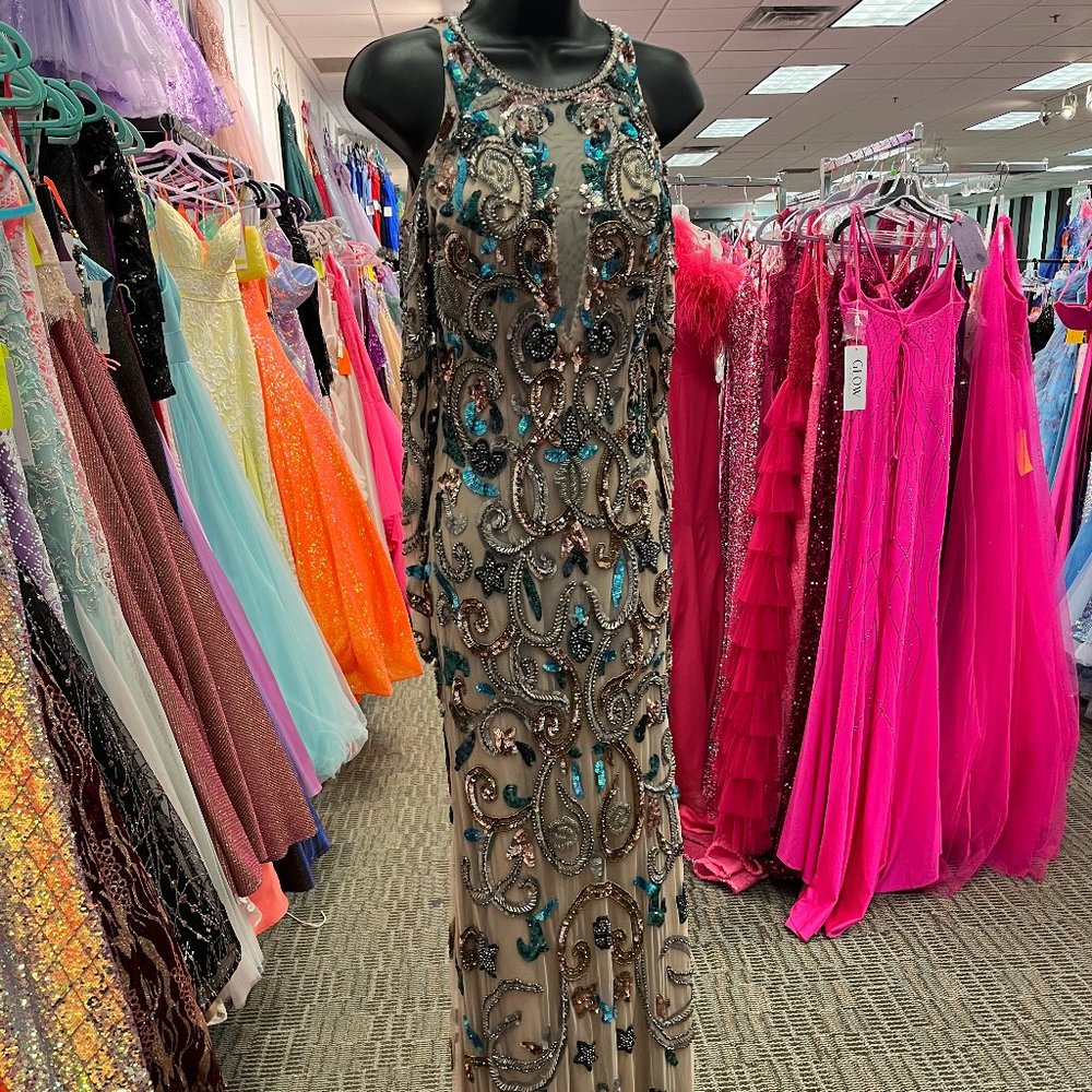 Primavera Sz:0 Tan w/ Multi Color Sequins Dress